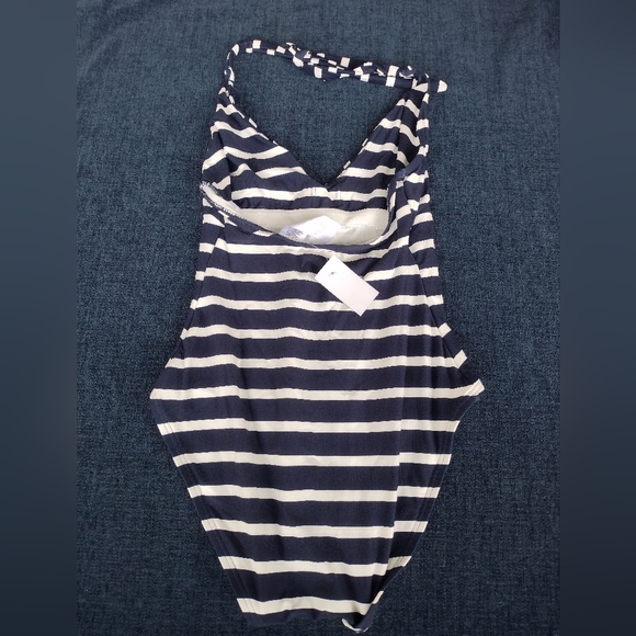NWT LOFT Beach Striped Plunge One Piece Swimsuit Navy White Stripe XS - Picture 4 of 8